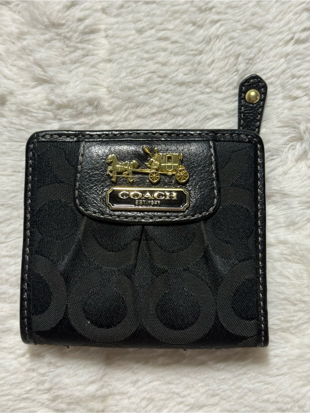 Coach Signature C Black Snap/Zip Card/Coin Wallet w/ Gold Logo
